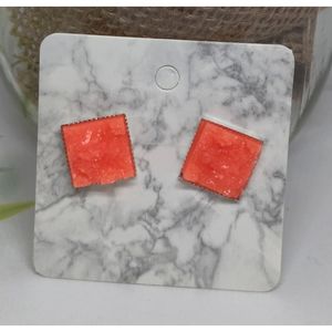 Peach Sugar Cube Druzy Stud Earrings